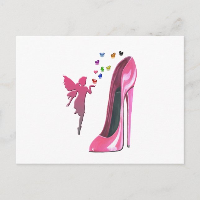 Pink Fairy and Stiletto Shoe Art Postcard (Front)