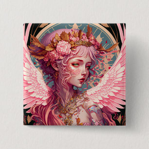 Pink Fairy Angel Fantasy Art Button