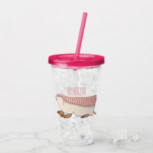 Pink fairy armadillo cartoon illustration acrylic tumbler