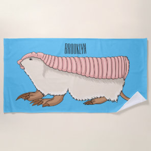 Pink fairy armadillo cartoon illustration  beach towel