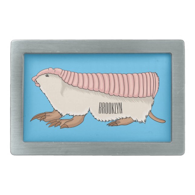 Pink fairy armadillo cartoon illustration  belt buckle (Front)