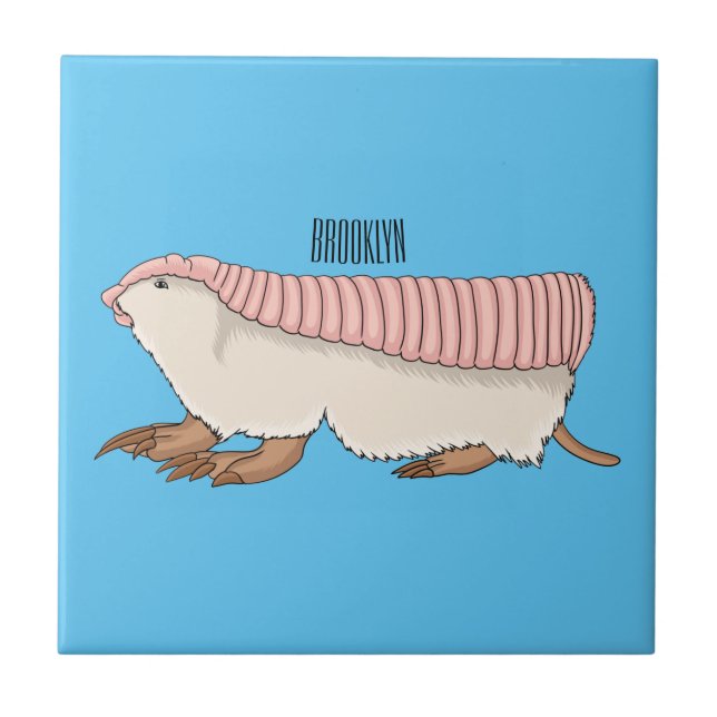 Pink fairy armadillo cartoon illustration ceramic tile (Front)