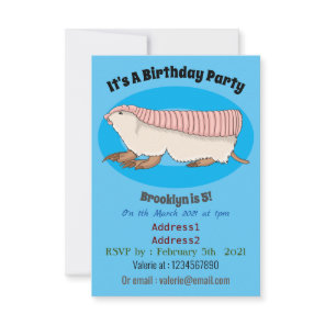 Pink fairy armadillo cartoon illustration invitation