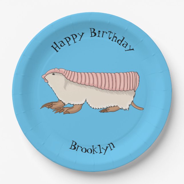 Pink fairy armadillo cartoon illustration paper plates (Front)
