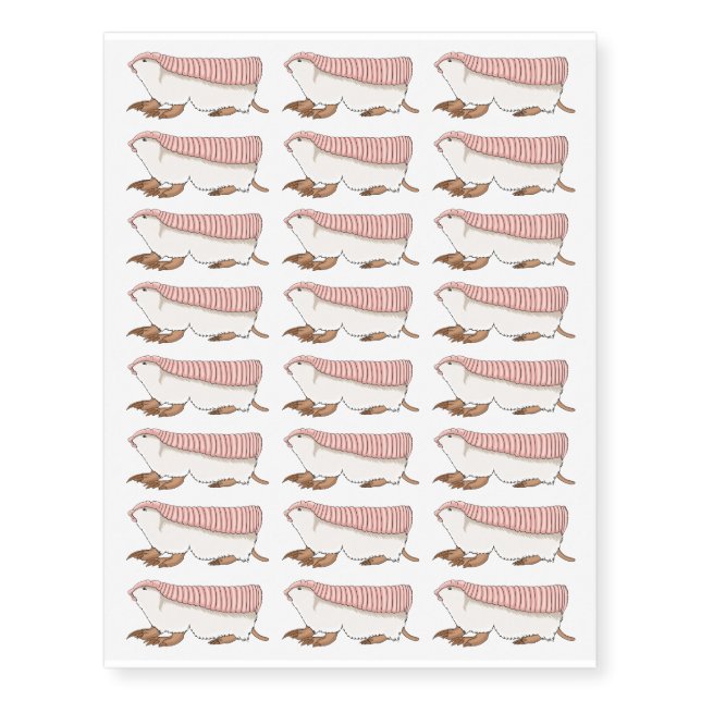 Pink fairy armadillo cartoon illustration temporary tattoos (Front)
