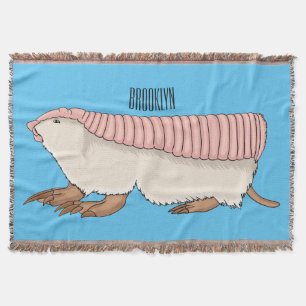 Pink fairy armadillo cartoon illustration throw blanket