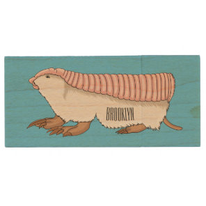 Pink fairy armadillo cartoon illustration  wood flash drive