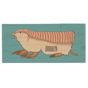 Pink fairy armadillo cartoon illustration wood flash drive
