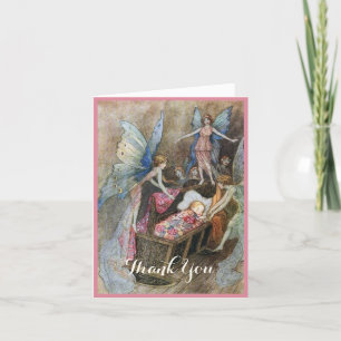 Pink Fairy Baby Blessings Baby Shower Letterpress Thank You Card