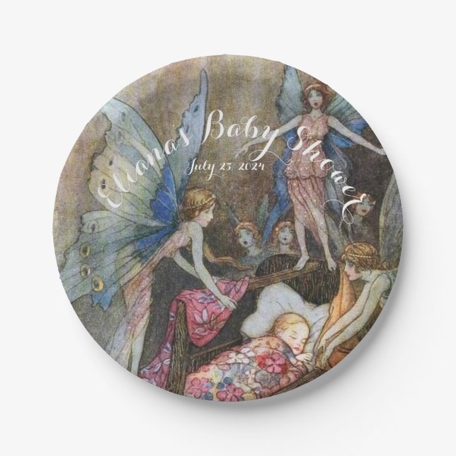 Pink Fairy Baby Blessings Baby Shower Paper Plates (Front)
