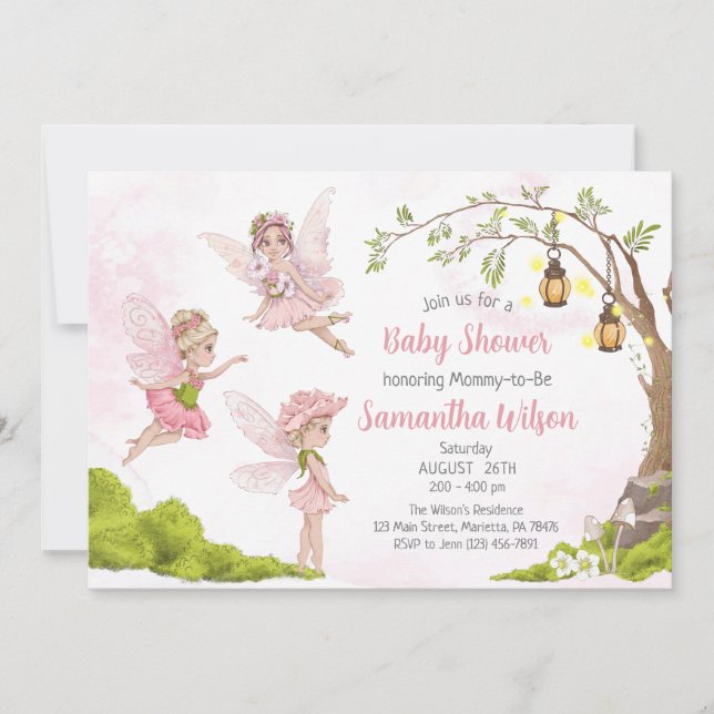 Pink Fairy Baby Shower Floral Fairy Shower Invitation (Front)