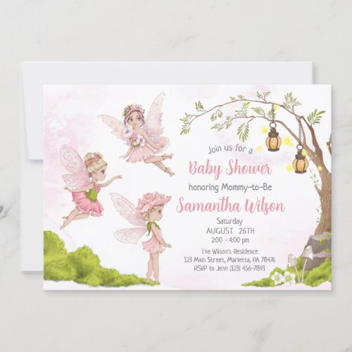 Pink Fairy Baby Shower Floral Fairy Shower Invitation