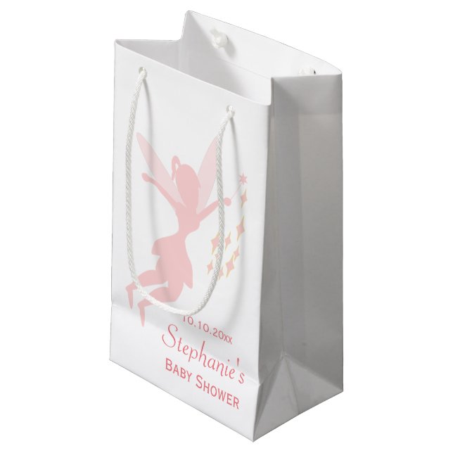 Pink Fairy Baby Shower Small Gift Bag (Front Angled)
