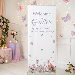 Pink Fairy Baby Shower Welcome Retractable Banner