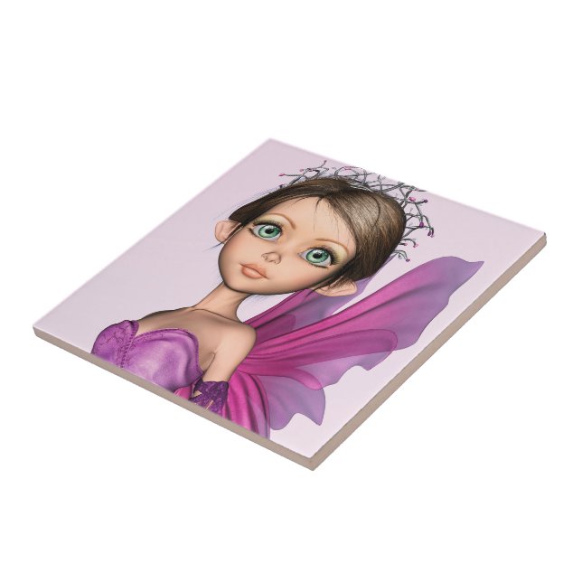 Pink Fairy Big Eyes Fantasy Portrait Ceramic Tile (Side)