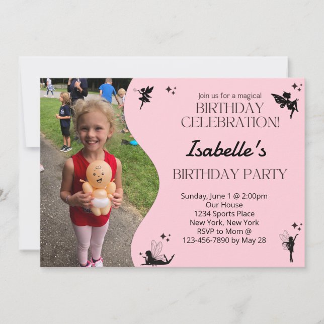 Pink Fairy Birthday Party Invitation (Front)