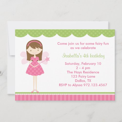 Pink Fairy Birthday Party Invitations