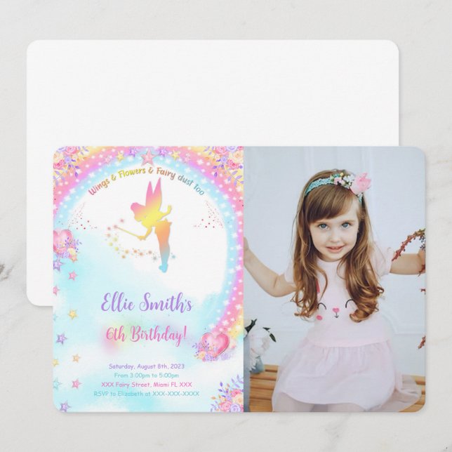Pink Fairy Birthday Photo Invitation (Front/Back)