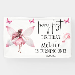 Pink Fairy Butterflies Magic Wand First Birthday Banner