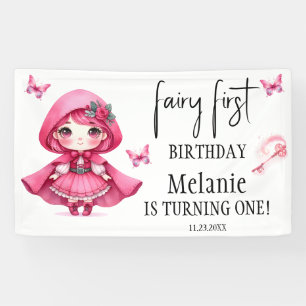Pink Fairy Butterflies Magic Wand First Birthday Banner
