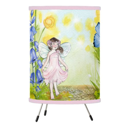 Pink Fairy Butterfly and Bluebells Tripod Lamp