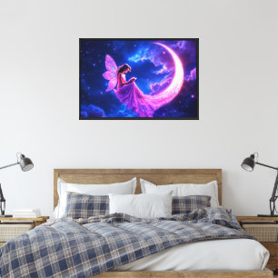 Pink fairy crescent moon glow cute magic canvas print