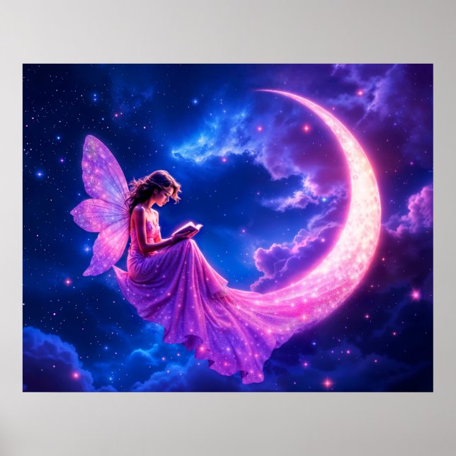 Pink fairy crescent moon glow cute magic poster (Front)