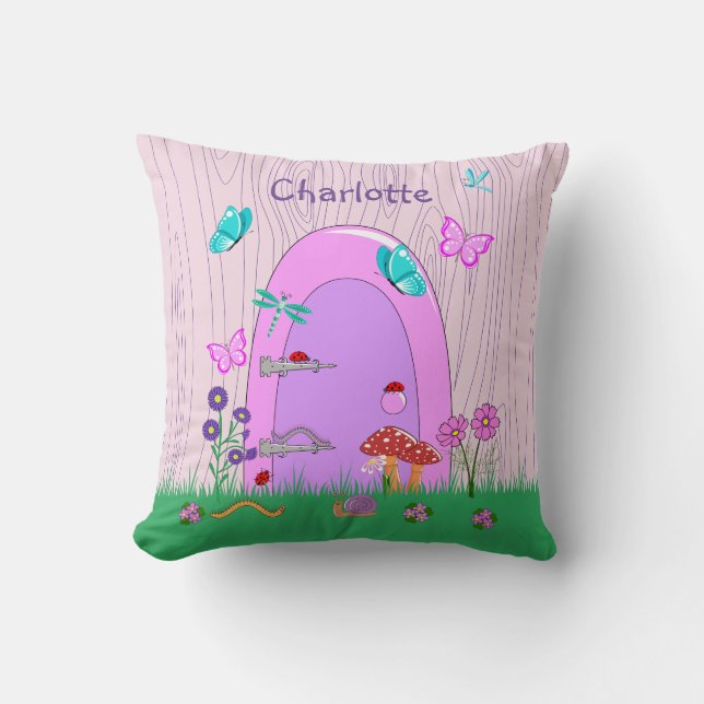 Pink Fairy Door Throw Pillow (Front)