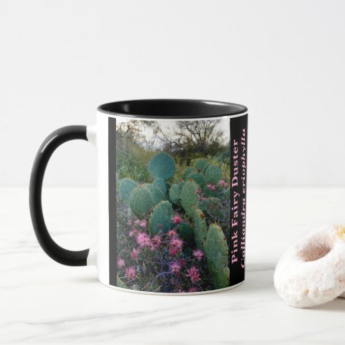 Pink Fairy Duster Flowers  Prickly Pear Cactus Mug