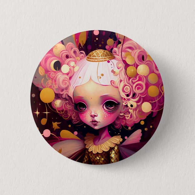 Pink Fairy Fantasy Art Button (Front)