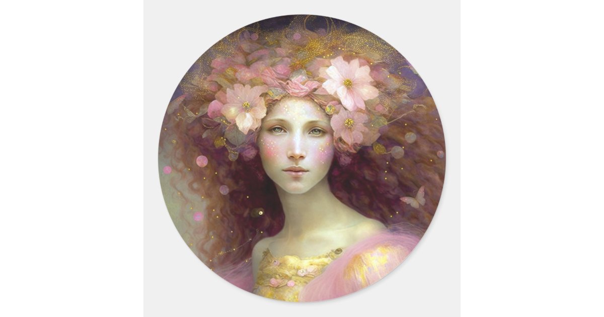 Pink Fairy Fantasy Art Classic Round Sticker | Zazzle
