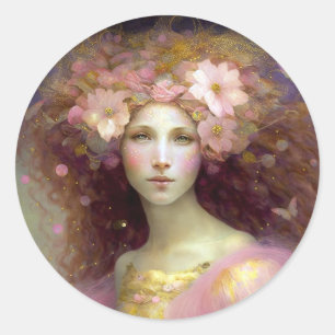 Pink Fairy Fantasy Art Classic Round Sticker