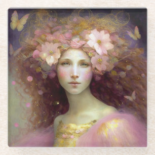 Pink Fairy Fantasy Art Glass Coaster