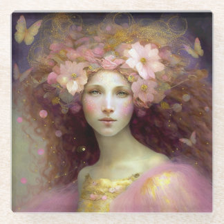 Pink Fairy Fantasy Art Glass Coaster