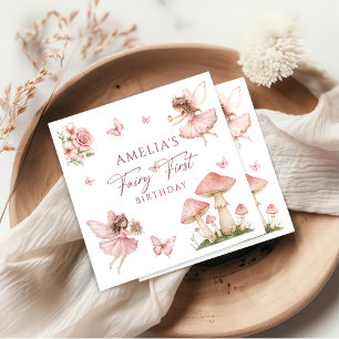 Pink Fairy First Birthday Party Napkins