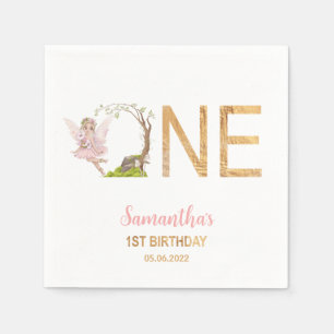 Pink Fairy Floral Forest 1st Birthday Napkins