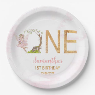 Pink Fairy Floral Forest 1st Birthday Paper Plates