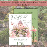 Pink Fairy Garden Twins Sisters Birthday Party  Invitation<br><div class="desc">Celebrate your twins magical birthday with this magical invitations. Imagine inviting friends and family to flutter and twirl in an enchanted forest filled with fairy garden flowers and greenery. This invitation is perfect for a fairy-themed first birthday party, capturing the wonder and charm of a springtime pixie garden. With delicate...</div>