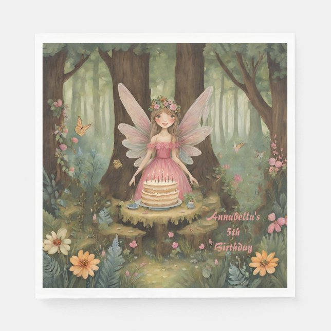 Pink Fairy Girls Birthday Napkins (Front)