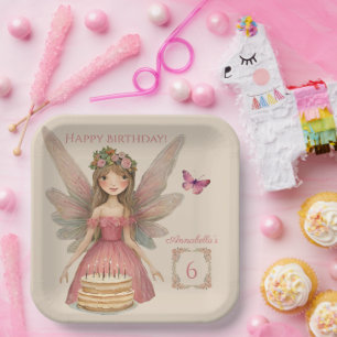 Pink Fairy Girls Birthday Paper Plates