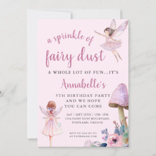 Pink Fairy Girls Birthday Party  Invitation