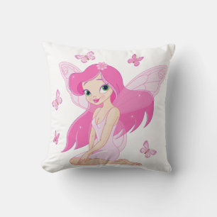 Pink Fairy Illustration Throw Pillow