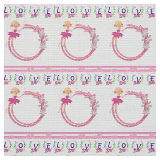 Pink Fairy Love Hearts Floral  Fabric