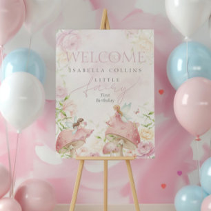 Pink Fairy Mushroom Floral 1st Birthday Welcome Foam Board