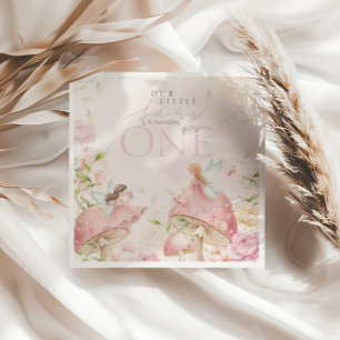 Pink Fairy Mushroom Floral Garden 1st Birthday Napkins