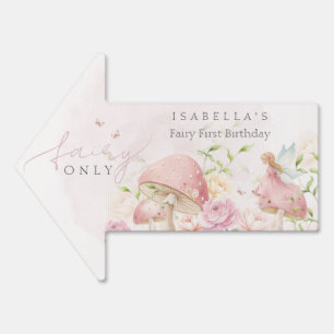 Pink Fairy Mushroom Floral Garden 1st Birthday  Sign
