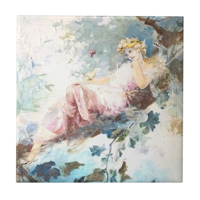 Pink Fairy of the Butterflies Ceramic Tile (Front)