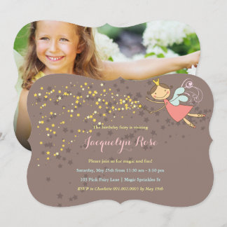 Pink Fairy Princess And Stars Photo Girl Birthday Invitation