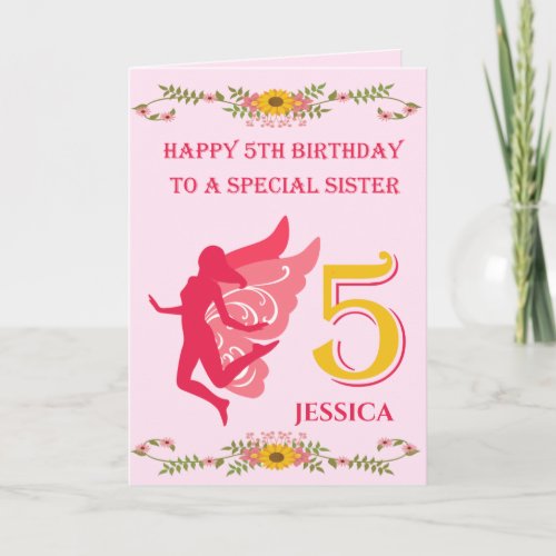 Pink Fairy Sister 5th Birthday Card