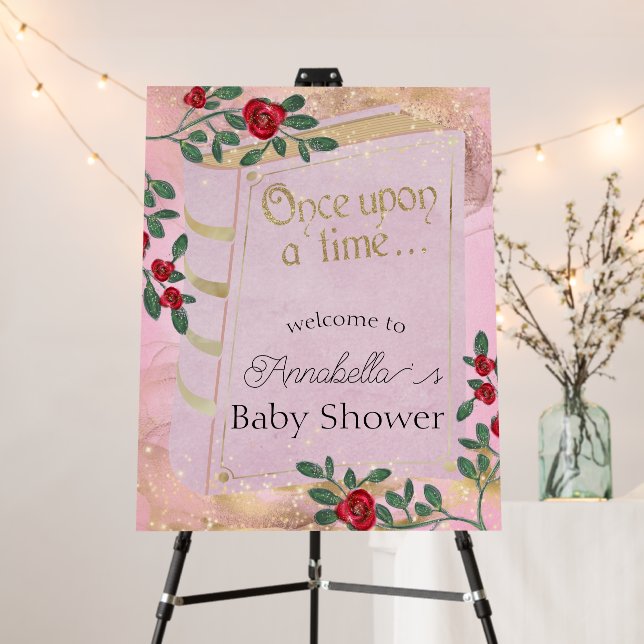 Pink Fairy Tale Book Cover with Red Roses Foam Board (In Situ (Stand))